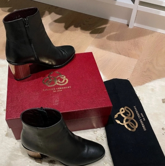 🥳3xHP🥳 Opening Ceremony Women's Black Leather side Zip Boots Sz.37 - Picture 1 of 13